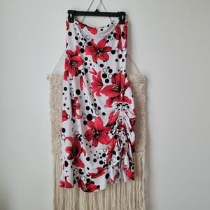 BOUTIQUE STRAPLESS FRENCH DRESS MIDI POPPY FLOWER SUMMER BEACH CRUISE
